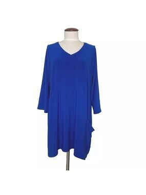 Sympli Blue V-Neck Tunic Top Pocket Plus Size 00G